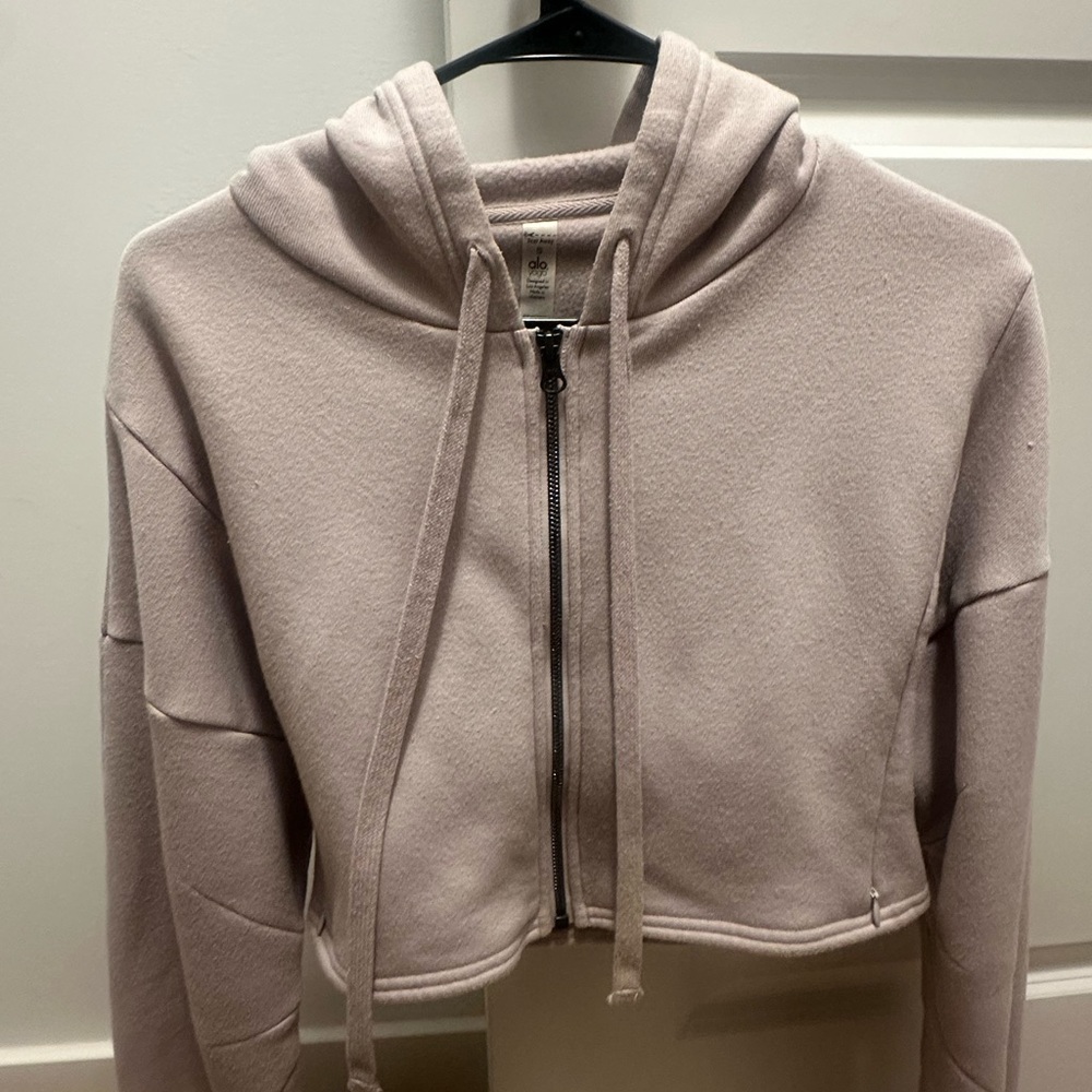 ALO Cropped Hooded Zip Jacket - Light Mauve/Purple